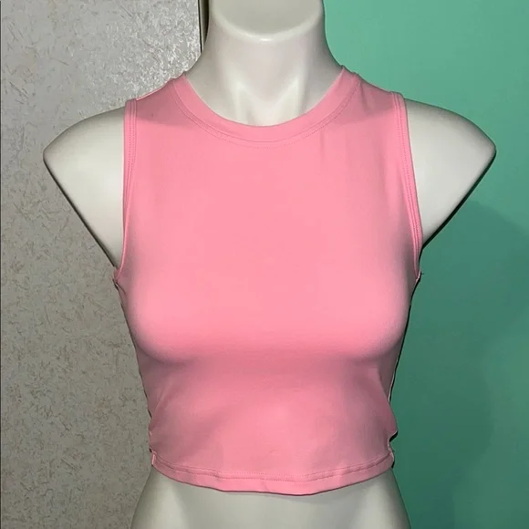 pink high neck cropped zyia active work out tank - Picture 1 of 3